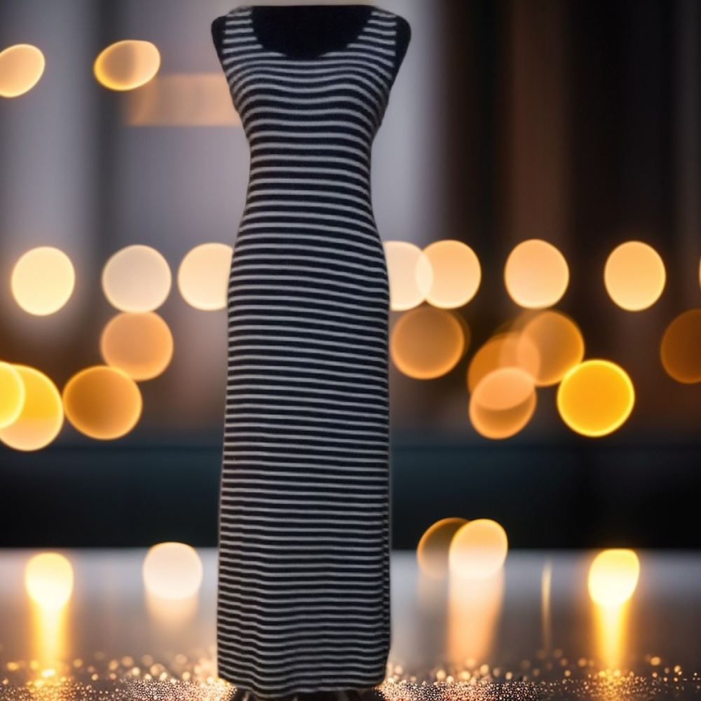 Cable & Gauge Black and White Striped Maxi Dress